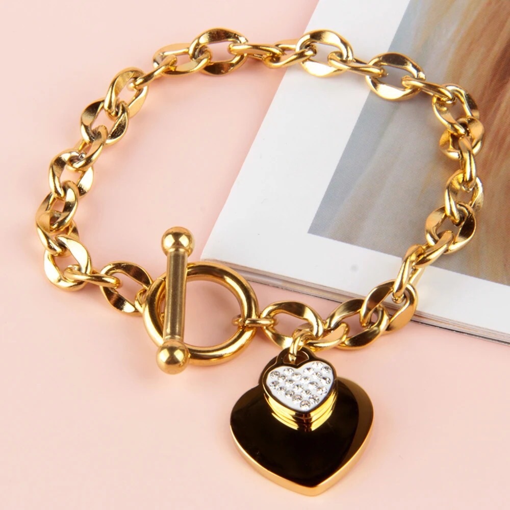 High Quality Gold Plated Stainless Steal Women Bracelets, Heart Shaped.Set of 3!